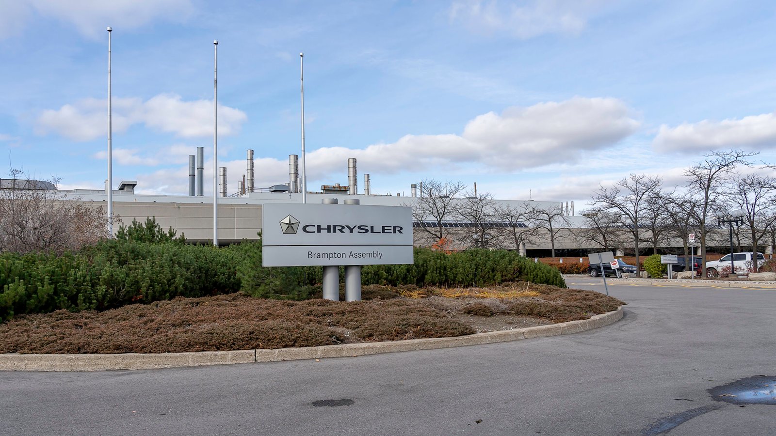 Brampton, Ontario, Canada- November 4, 2018: Fiat Chrysler Automobiles Brampton Assembly Plant in Brampton, Ontario, Canada, the American subsidiary of Fiat Chrysler Automobiles N.V.